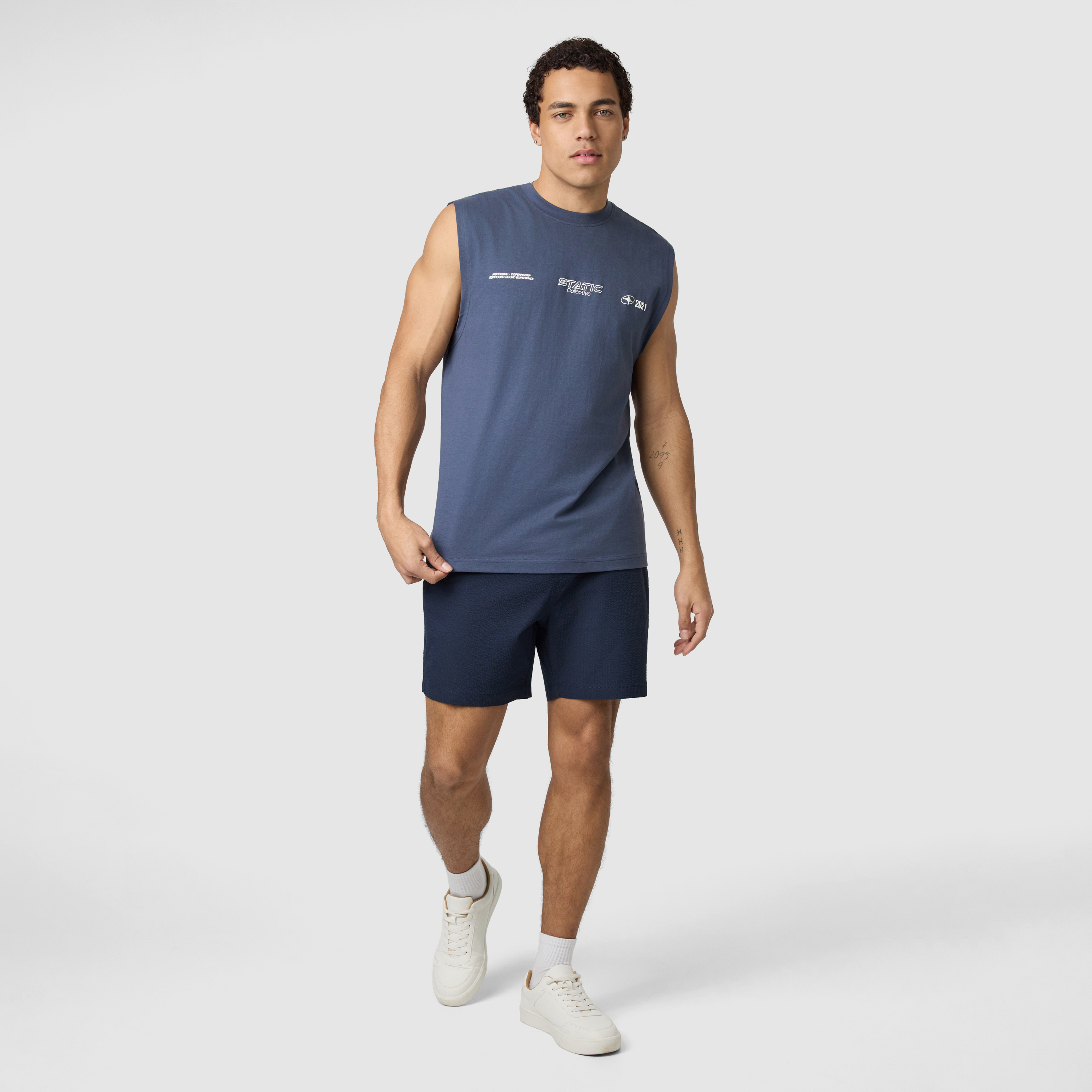 Steel Blue Sleeveless Graphic Tee