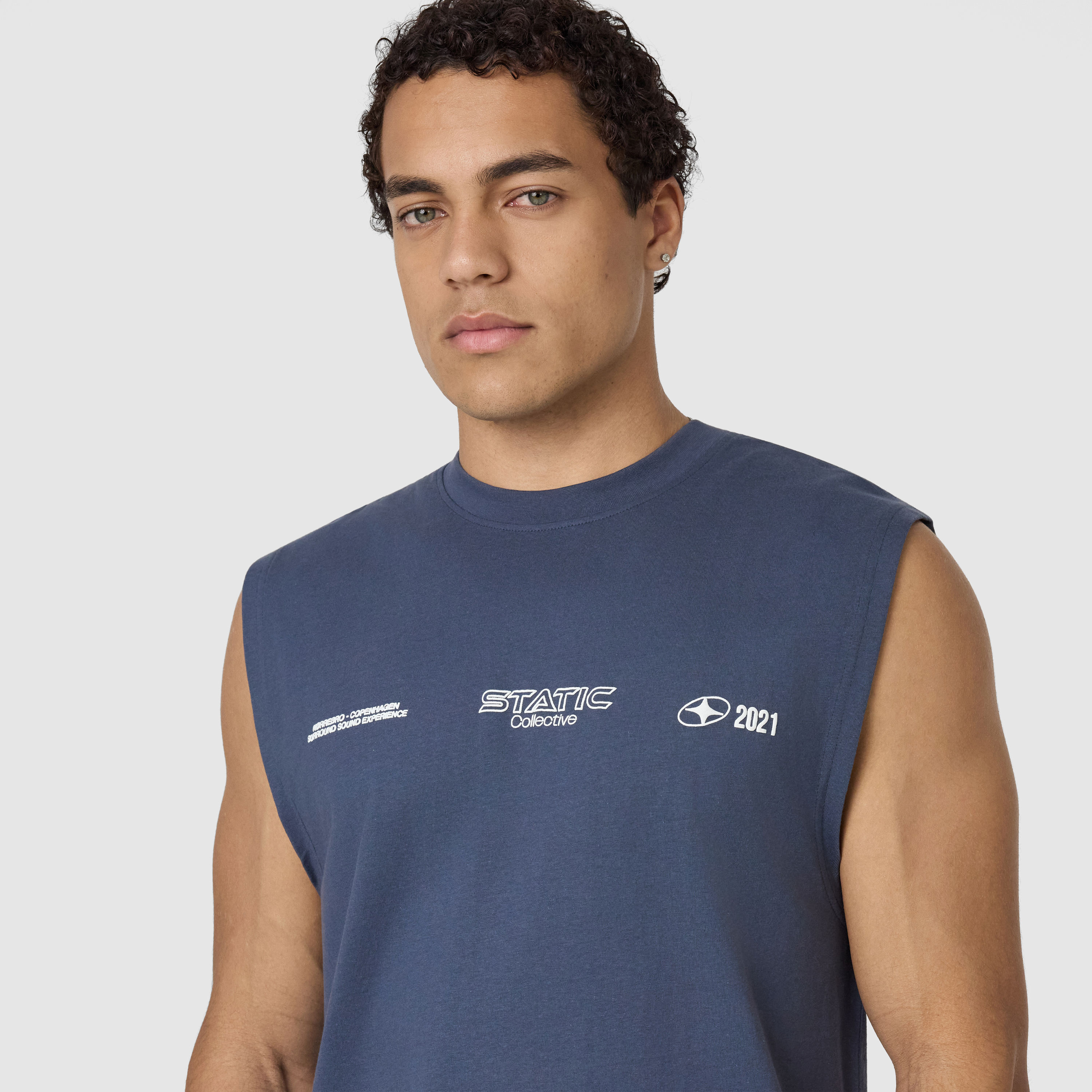 Steel Blue Sleeveless Graphic Tee