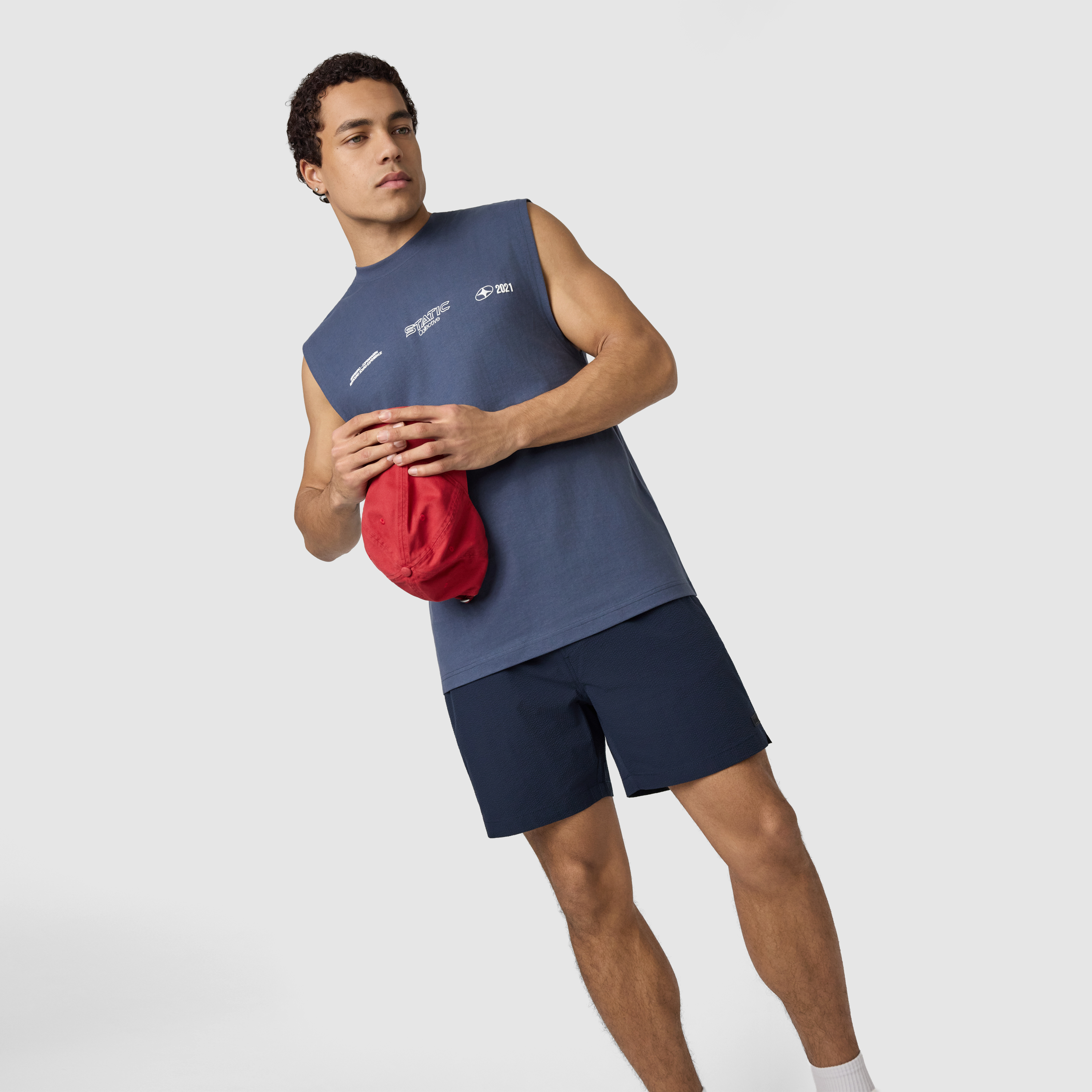 Steel Blue Sleeveless Graphic Tee