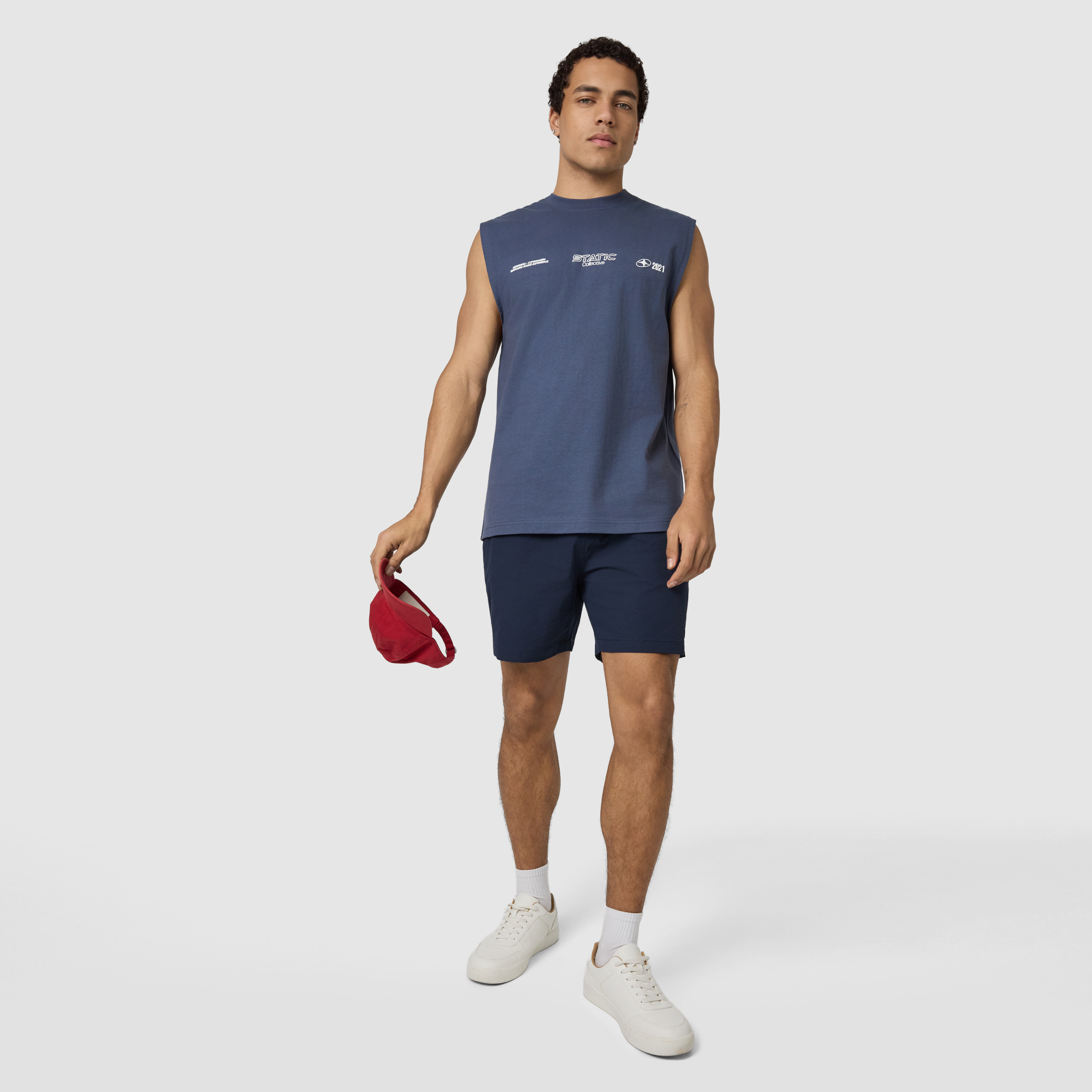 Steel Blue Sleeveless Graphic Tee