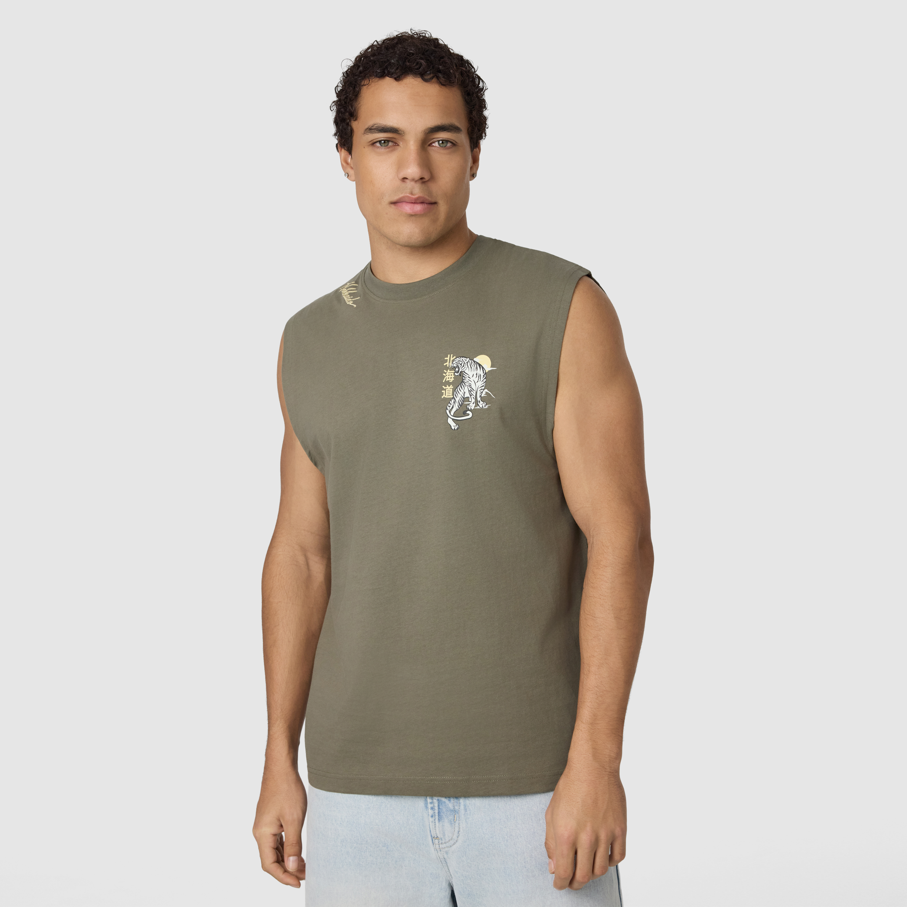 Khaki Green Hokkaido Graphic Sleeveless Tee