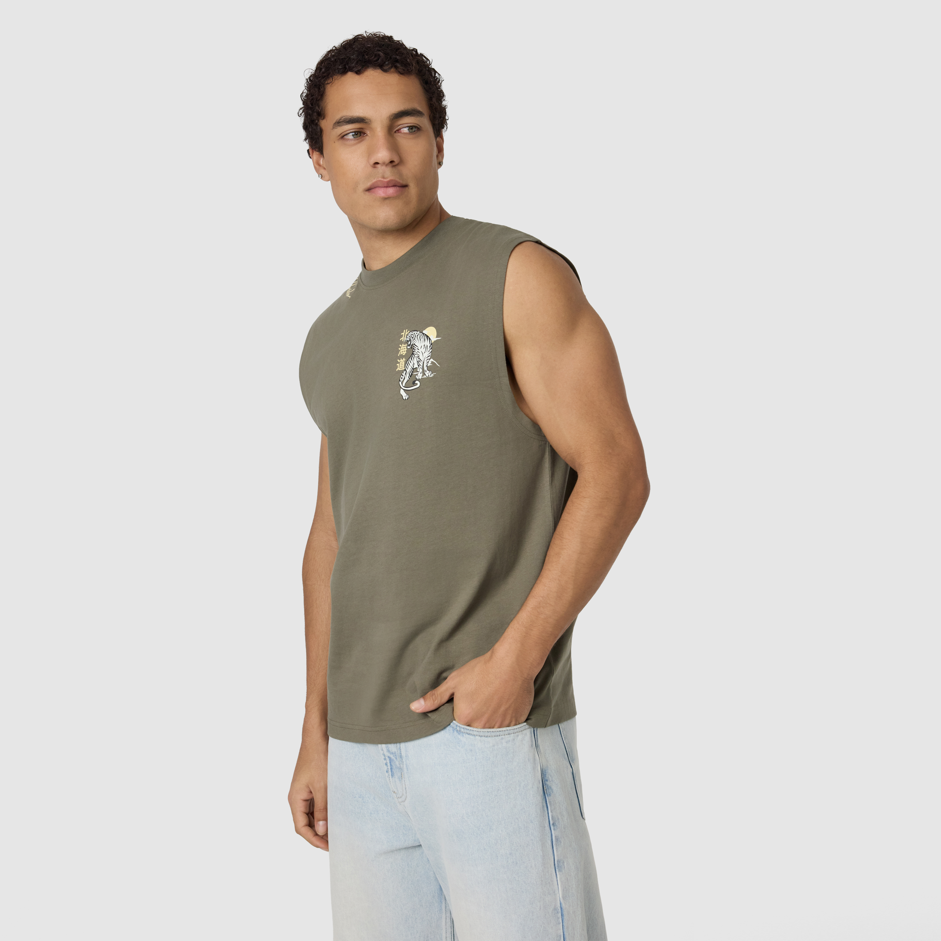 Khaki Green Hokkaido Graphic Sleeveless Tee