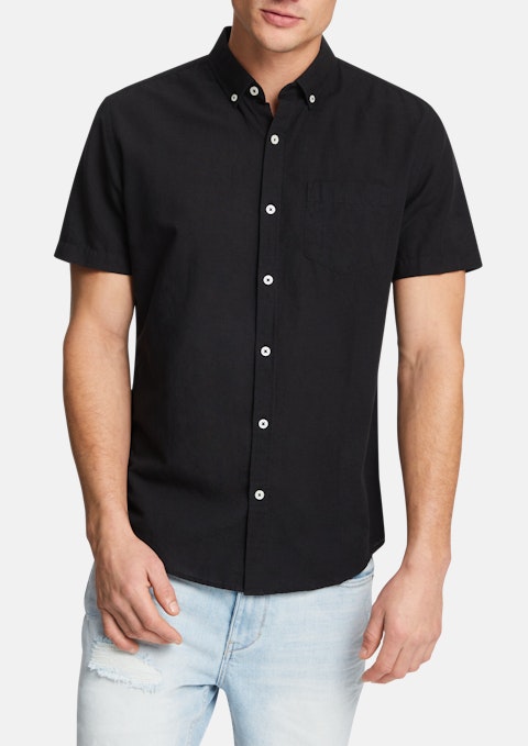 Black Albany Linen Blend Shirt